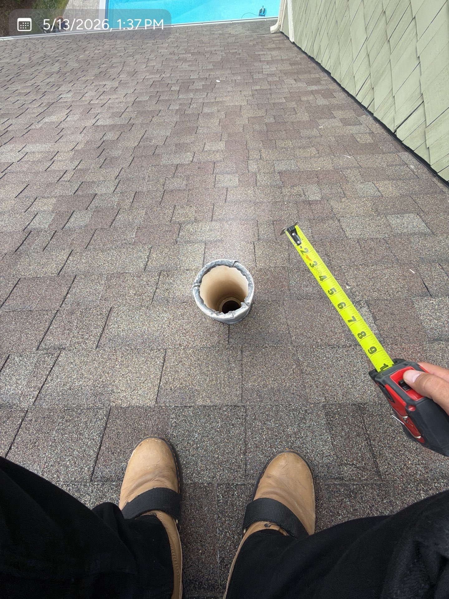 Pipe opening measurement on roof plane