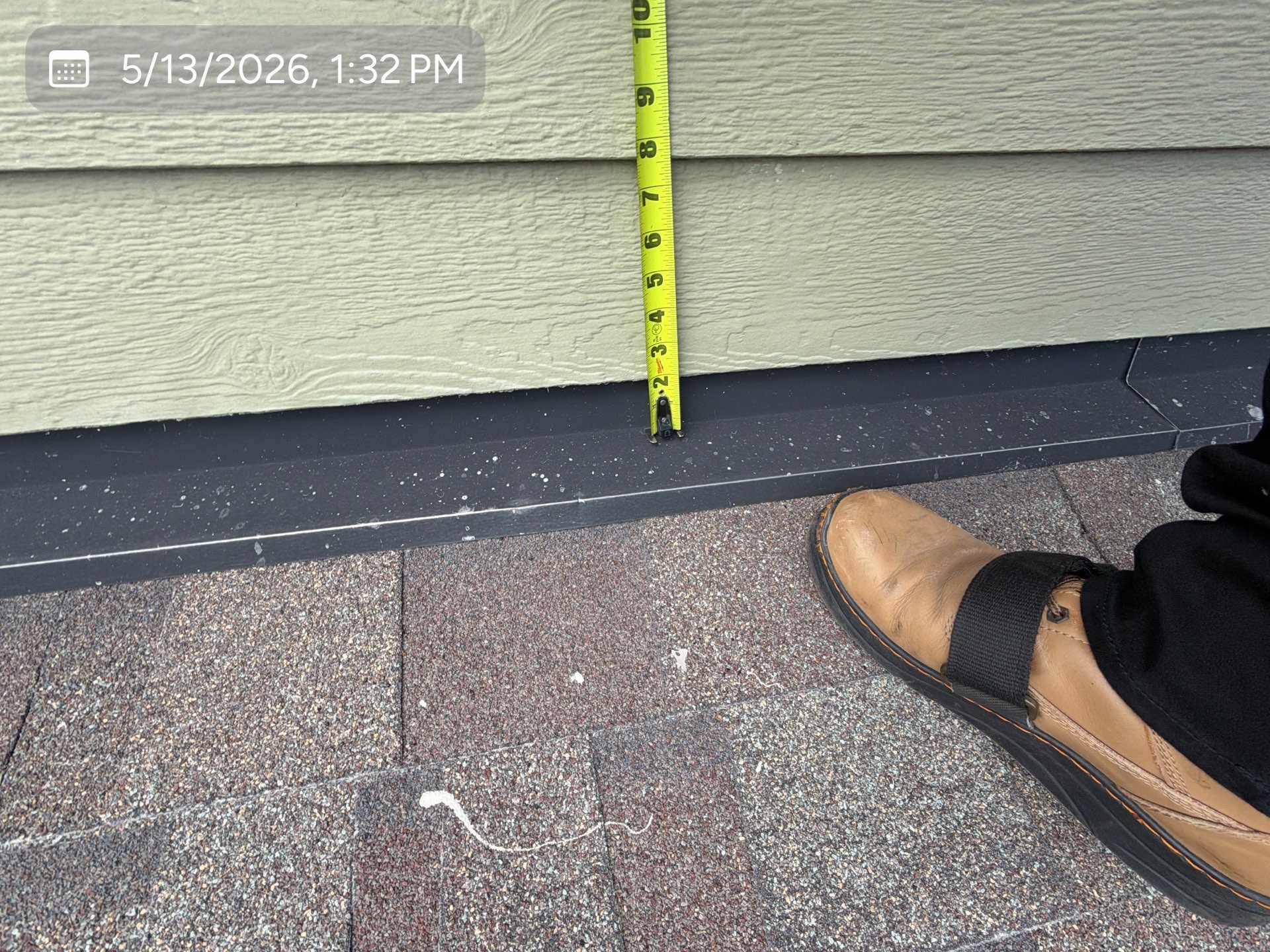 Wall flashing measurement closeup